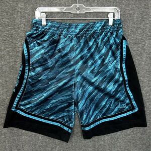 Y2K And1 Basketball Shorts Men Medium Teal Black Camo Shiny Satin Elastic Baggy